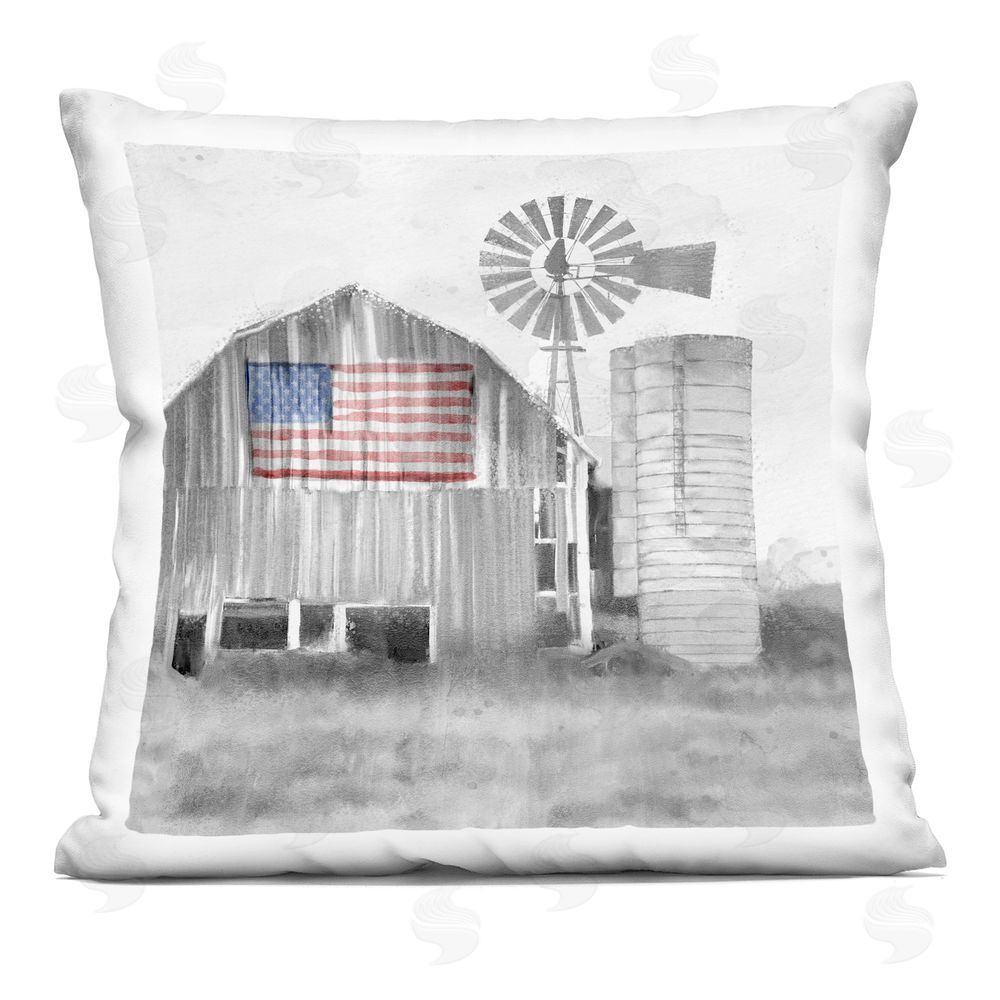 Kim Allen Grandfather's Barn with Flag Indoor Plush Polyester Square Throw Pillow