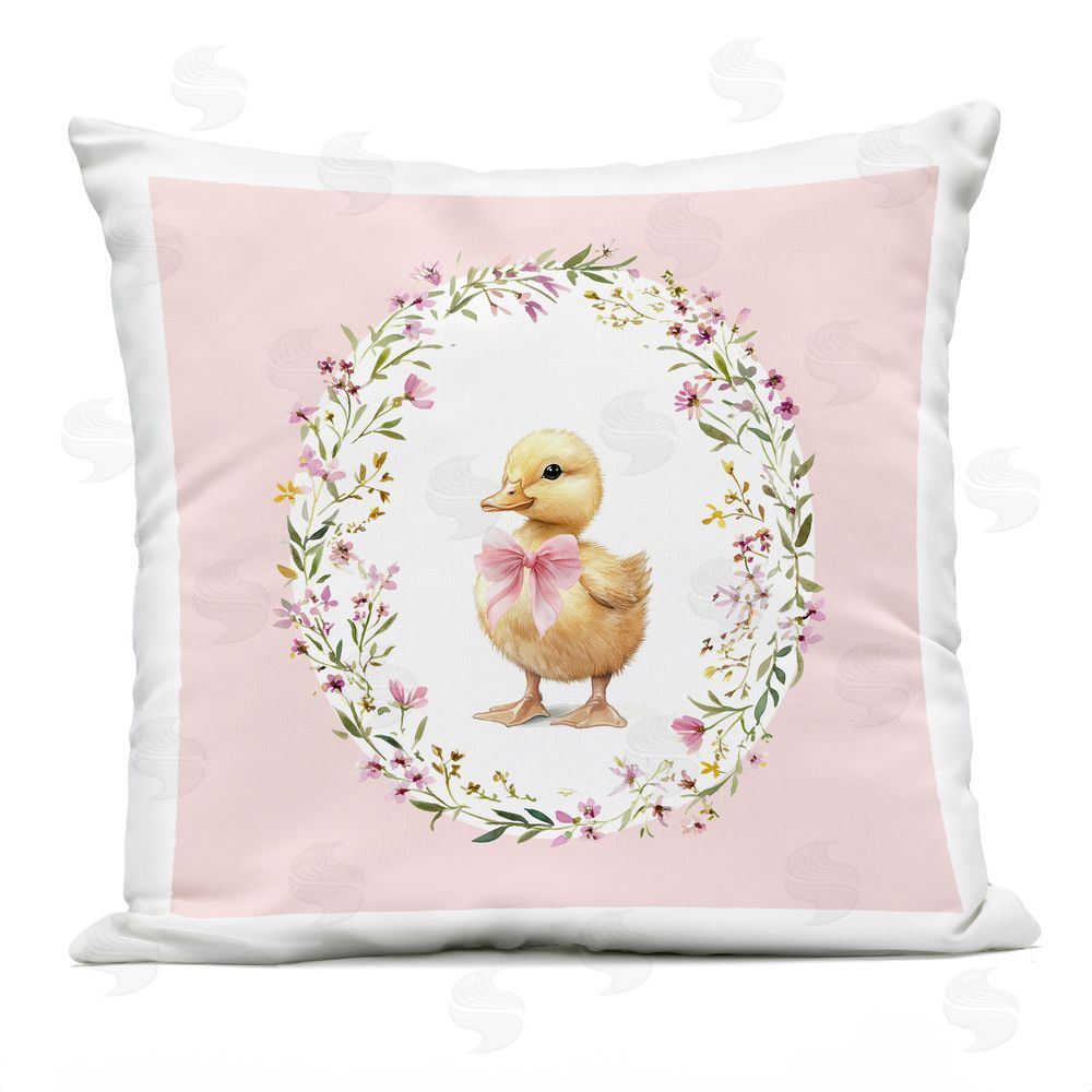 Christine Simpson Art Blush Pink Duckling Square Outdoor Quick-Dry Polyester Throw Pillow