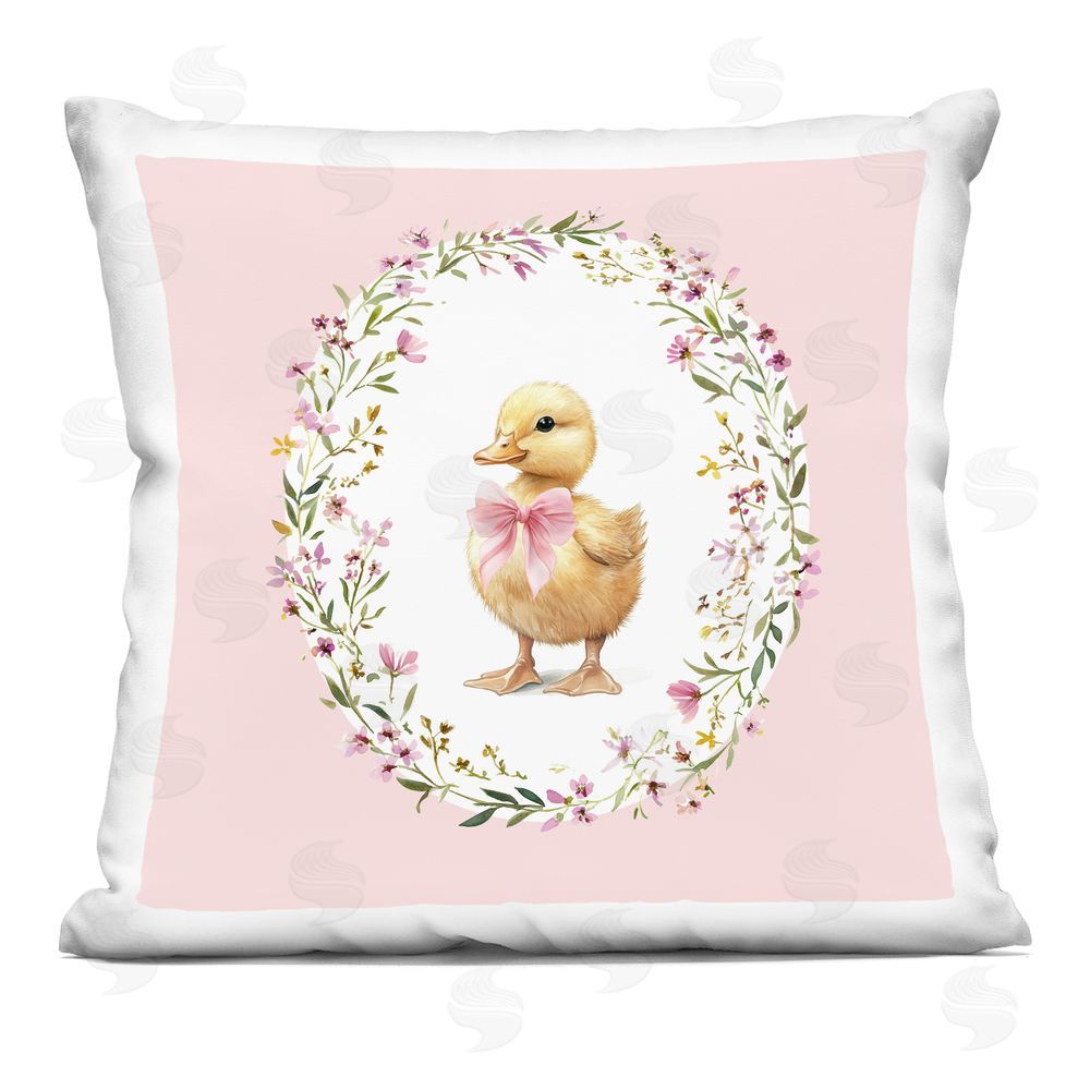 Christine Simpson Art Blush Pink Duckling Square Plush Polyester Throw Pillow