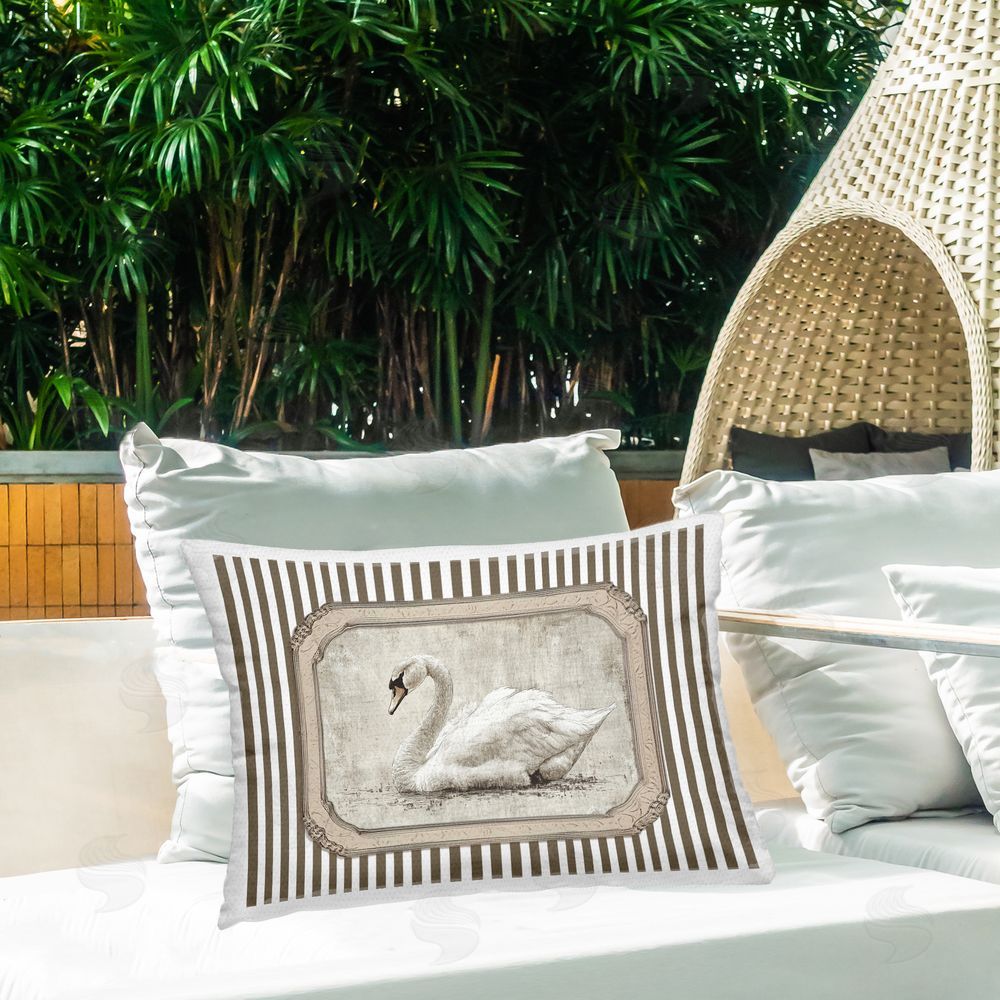 Ramona Murdock Antique Treasures Swan Outdoor Quick-Dry Polyester Printed Lumbar Pillow on Patio