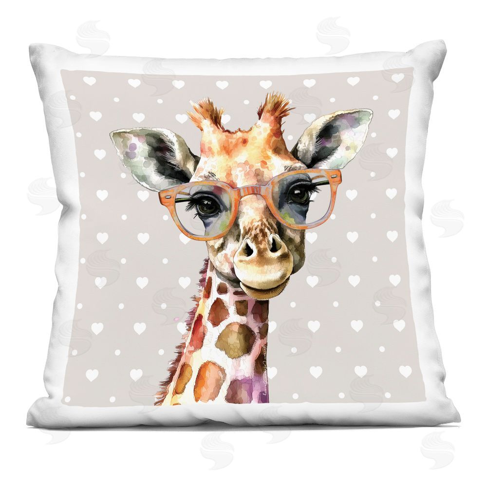 Yvonne Coleman Burney Jetter Giraffe in Glasses Indoor Plush Polyester Square Throw Pillow