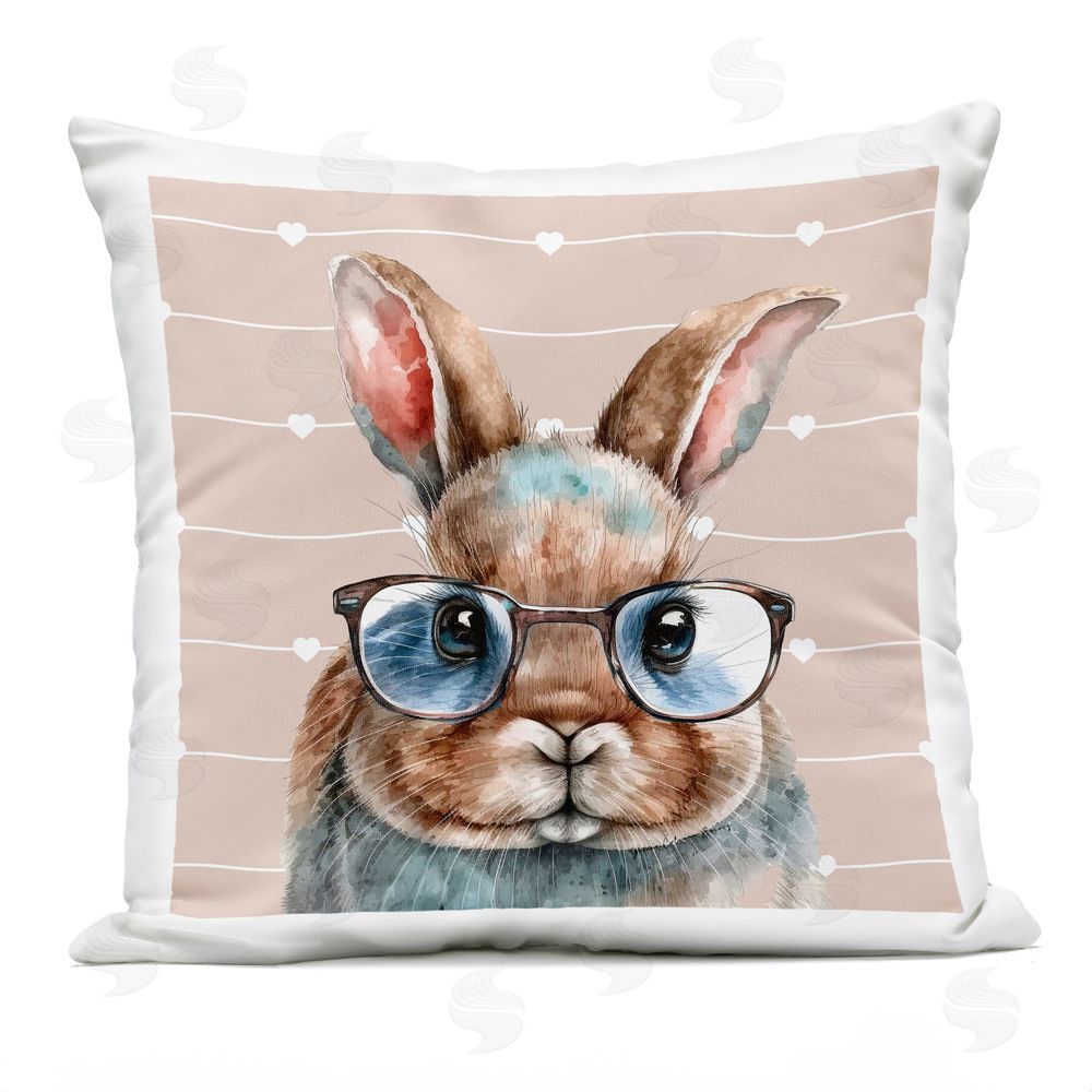 Yvonne Coleman Burney Buster Rabbit with Specs Square Outdoor Quick-Dry Polyester Throw Pillow