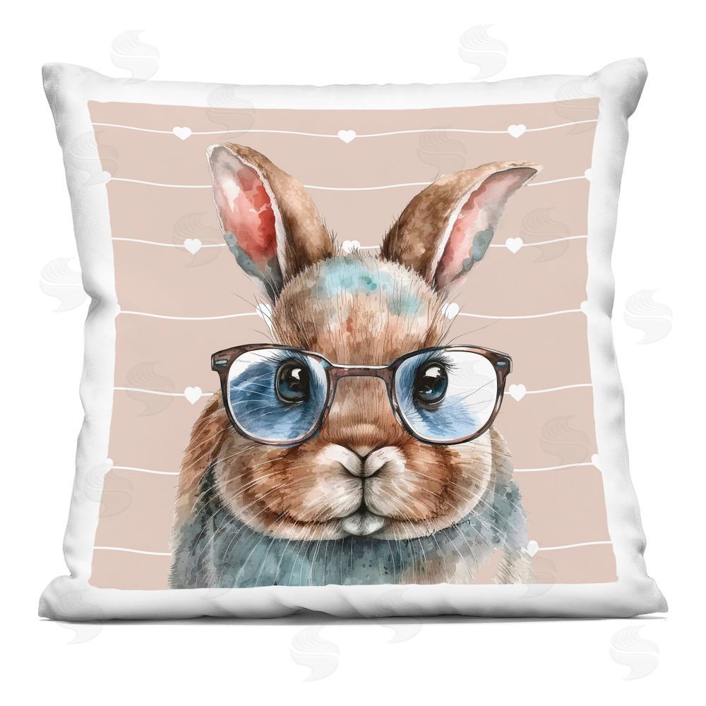 Yvonne Coleman Burney Buster Rabbit with Specs Square Plush Polyester Throw Pillow