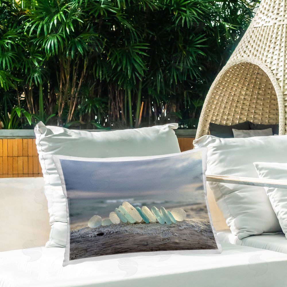 LMarie Allen Sea Glass On Driftwood Outdoor Quick-Dry Polyester Printed Lumbar Pillow on Patio