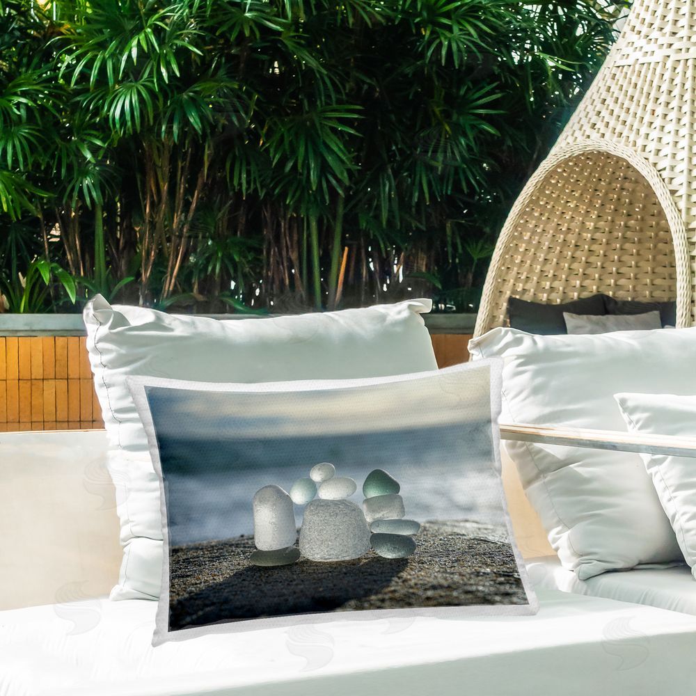 LMarie Allen Balancing Sea Glass Pebbles Outdoor Quick-Dry Polyester Printed Lumbar Pillow on Patio