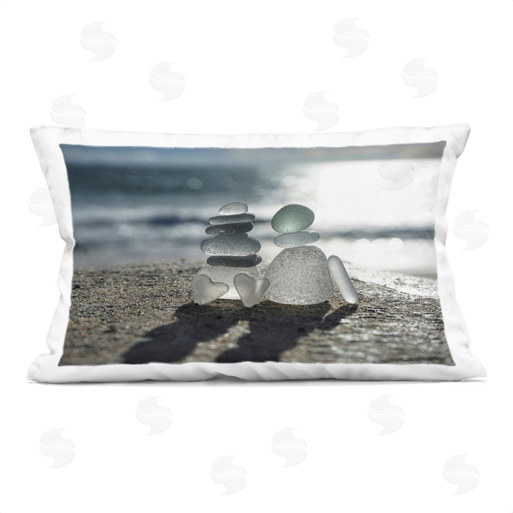 LMarie Allen Zen Sea Glass Hearts Indoor Plush Polyester Lumbar Pillow
