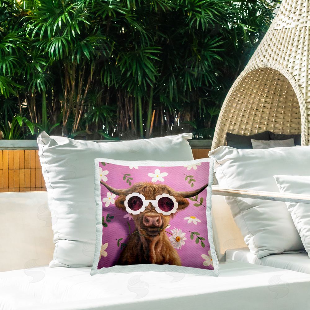 Lucia Heffernan Fresh As A Daisy Cattle Outdoor Quick-Dry Polyester Printed Square Pillow on Patio