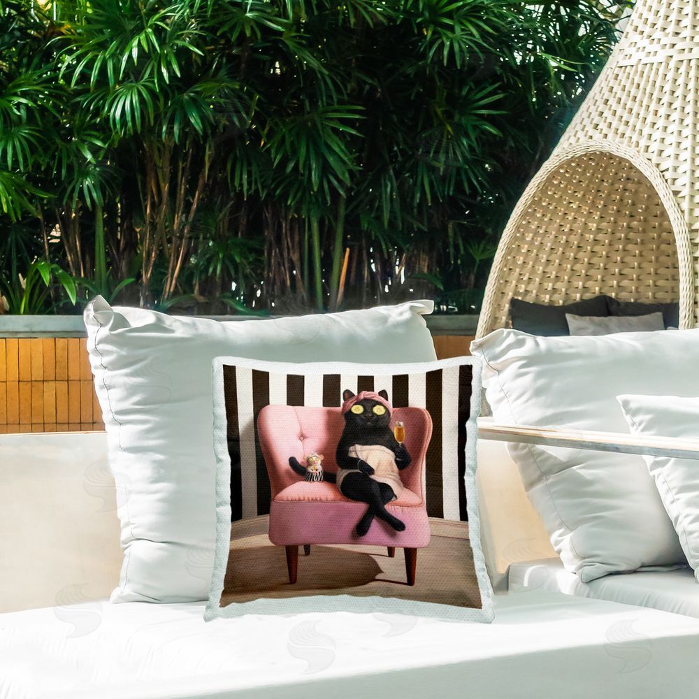 Lucia Heffernan Pamper Party Cat Square Outdoor Quick-Dry Polyester Throw Pillow on Seat