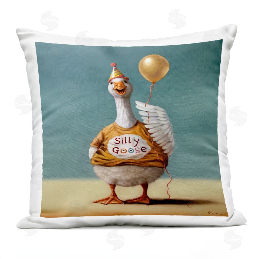 Lucia Heffernan Silly Goose with Balloon Outdoor Quick-Dry Polyester Square Throw Pillow