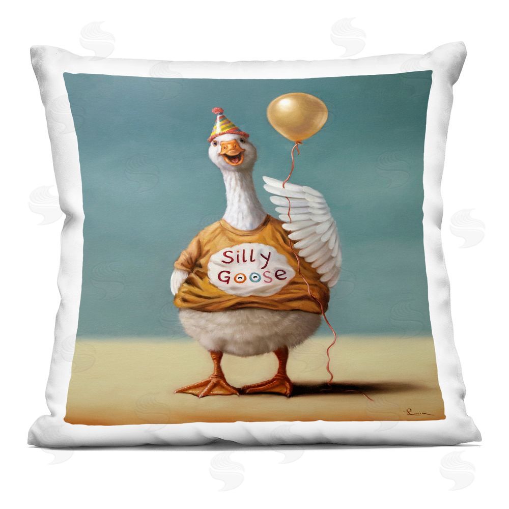 Lucia Heffernan Silly Goose with Balloon Indoor Plush Polyester Square Throw Pillow