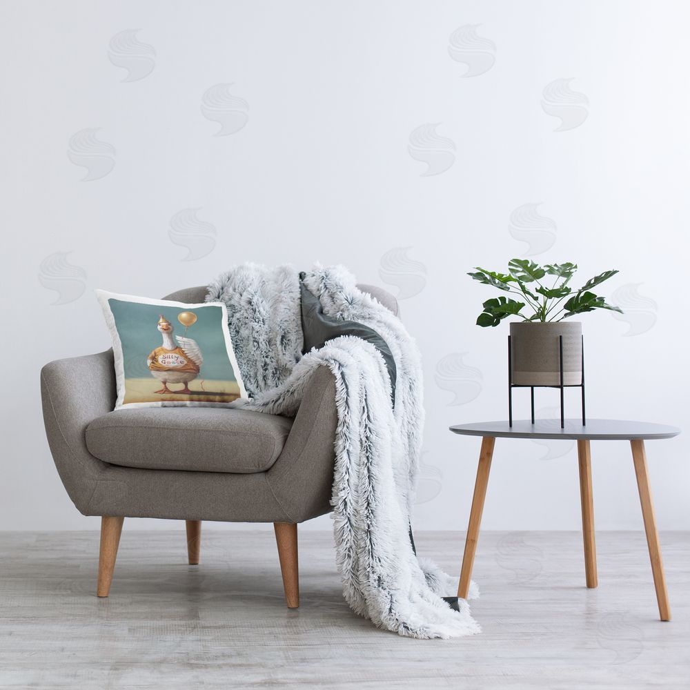 Lucia Heffernan Silly Goose with Balloon Plush Polyester Printed Square Pillow on Chair
