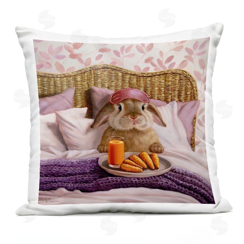 Lucia Heffernan Hoppy Meal Bunny in Bed Square Outdoor Quick-Dry Polyester Throw Pillow