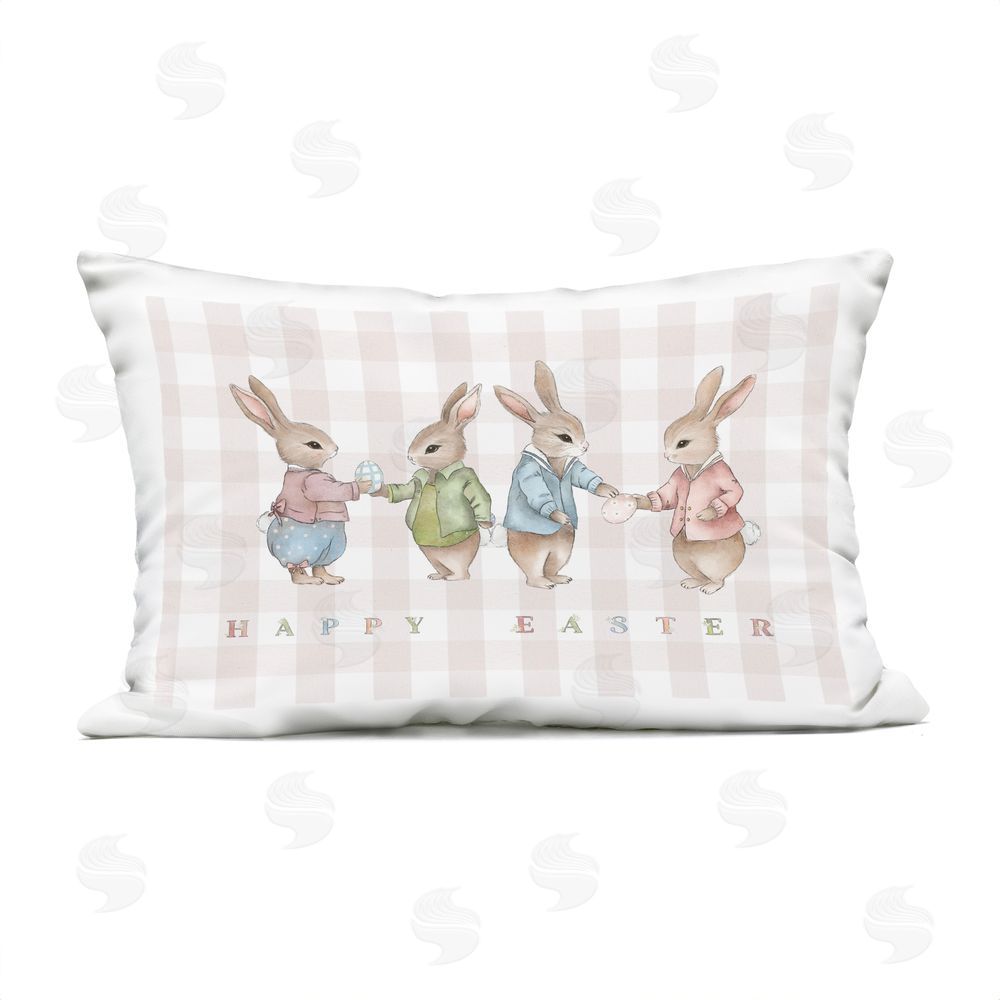 Leah Straatsma Easter Bunnies Pink Gingham Lumbar Outdoor Quick-Dry Polyester Throw Pillow