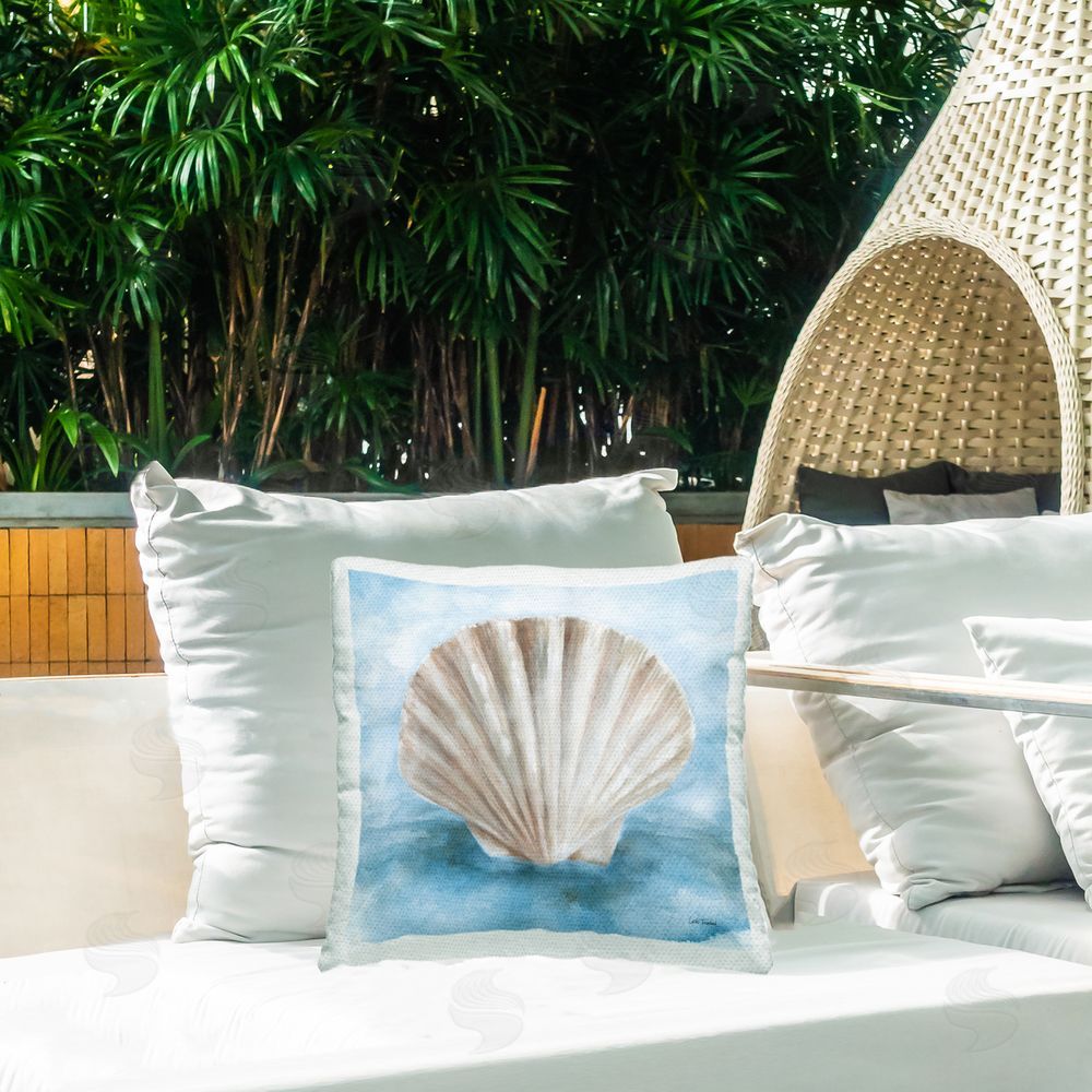 Leslie Trimbach Coastal Calm Clamshell Outdoor Quick-Dry Polyester Printed Square Pillow on Patio