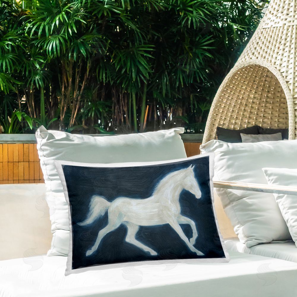 Grace Popp Mystical White Horse in Motion Outdoor Quick-Dry Polyester Printed Lumbar Pillow on Patio