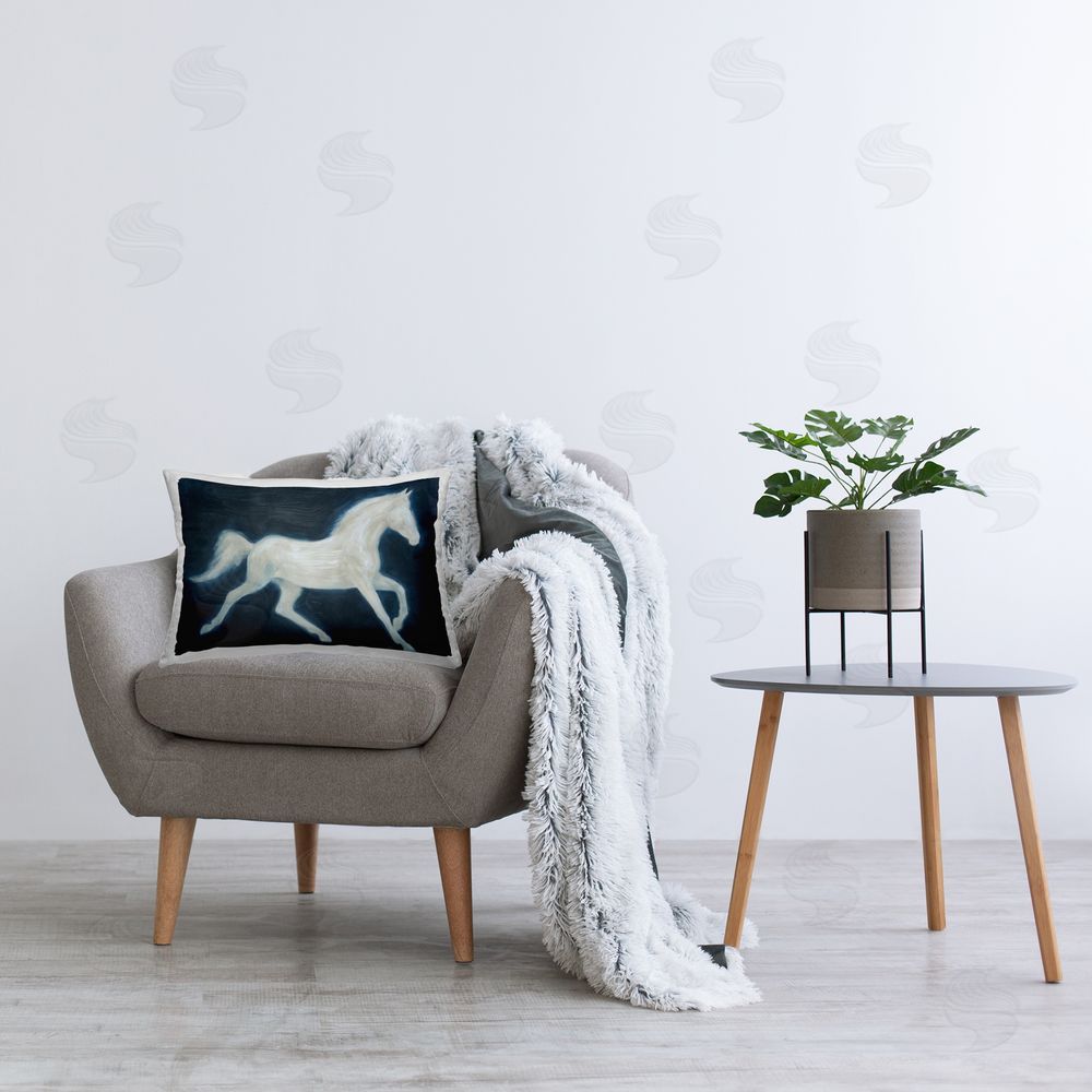 Grace Popp Mystical White Horse in Motion Plush Polyester Printed Lumbar Pillow on Chair