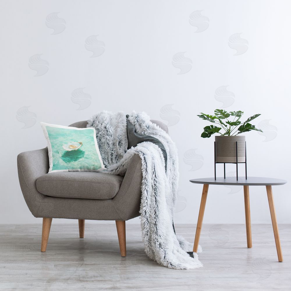 Melissa Wang Floating Pearled Seashell Plush Polyester Printed Square Pillow on Chair