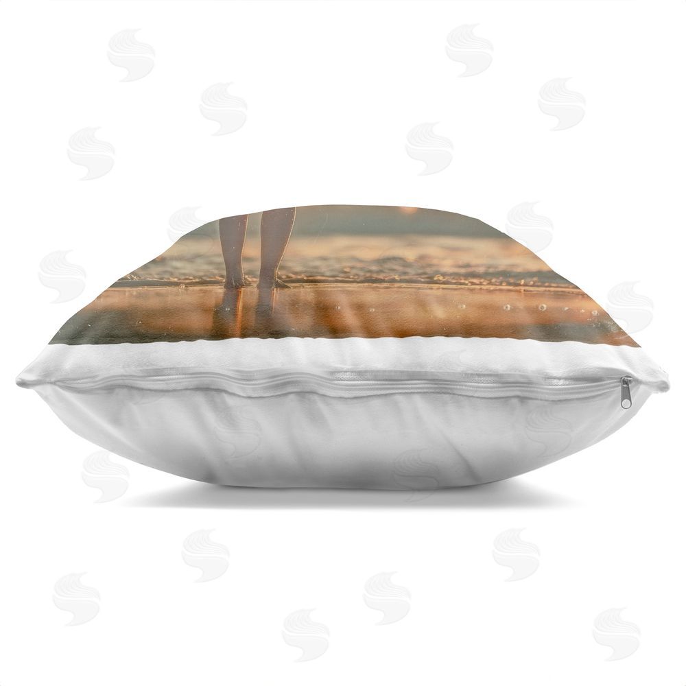 Walker Noble Female Surfer at Sunset Indoor Plush Polyester Square Throw Pillow Zipper Detail