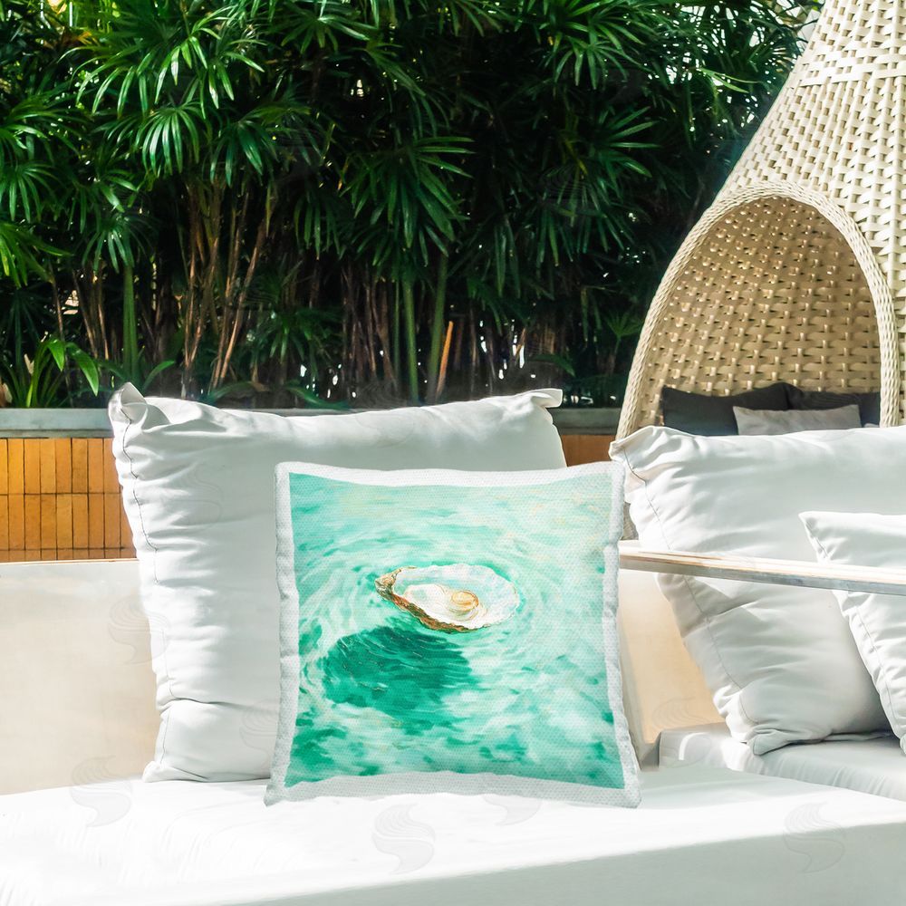 Melissa Wang Floating Seashell with Pearl Outdoor Quick-Dry Polyester Printed Square Pillow on Patio