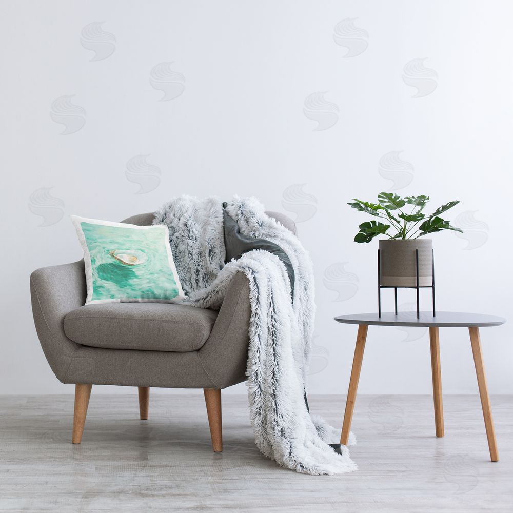 Melissa Wang Floating Seashell with Pearl Plush Polyester Printed Square Pillow on Chair