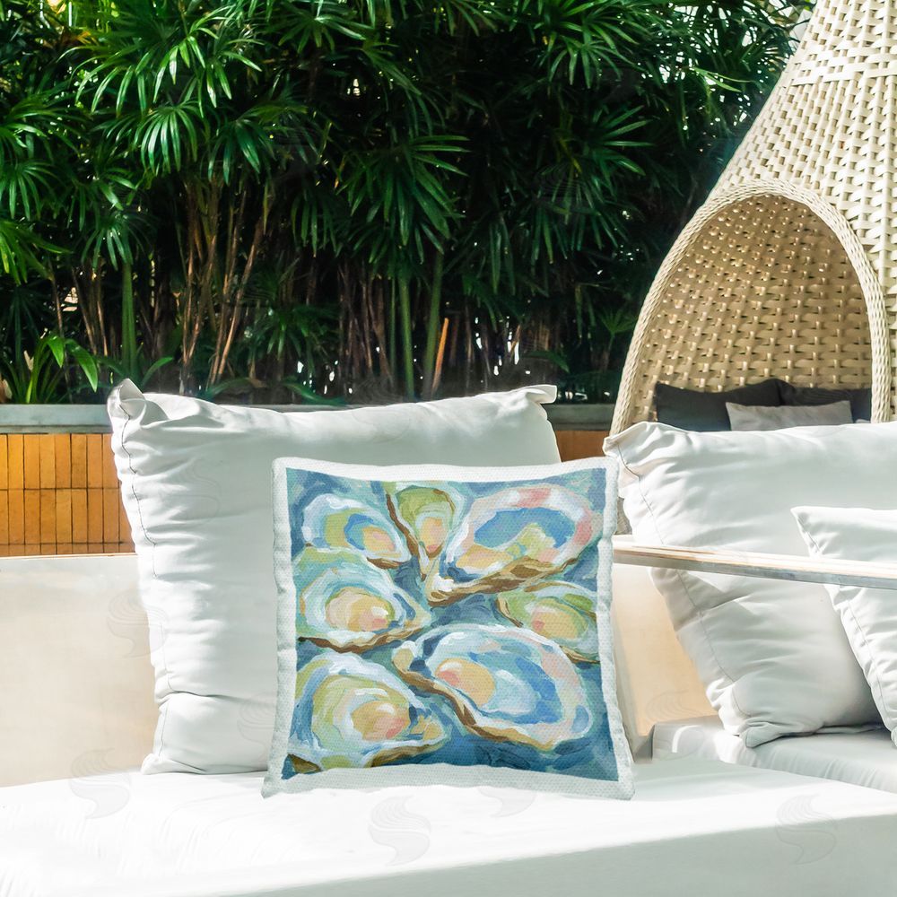 June Erica Vess Pastel Oyster Shell Collection Outdoor Quick-Dry Polyester Printed Square Pillow on Patio