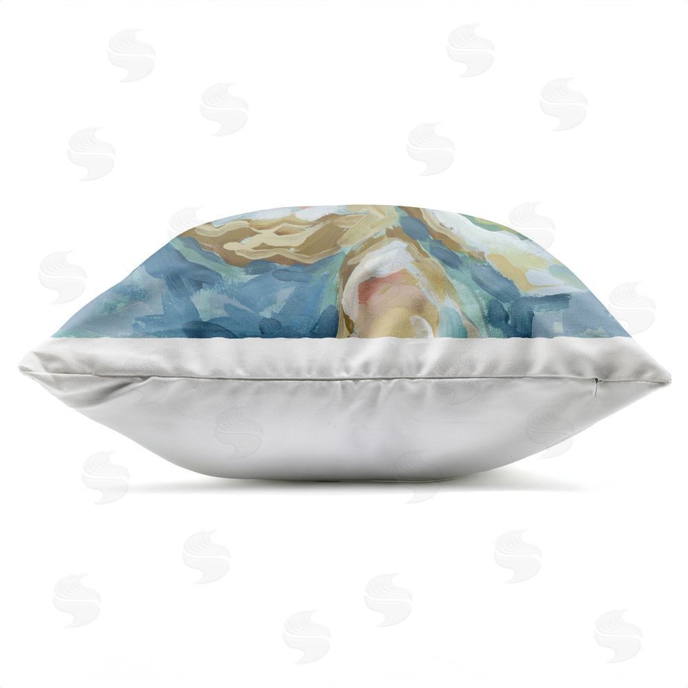June Erica Vess Pastel Seafoam Oyster Shells Outdoor Quick-Dry Polyester Square Throw Pillow Zipper Detail