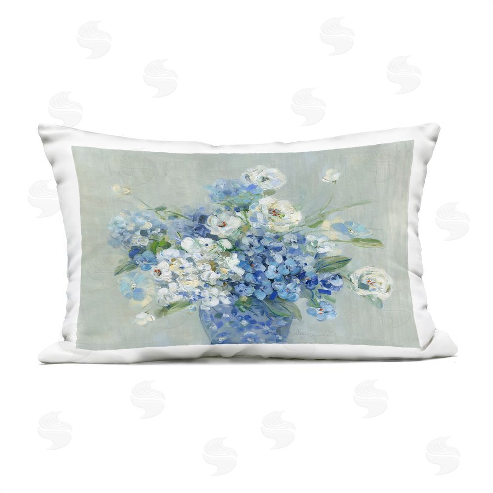 Sally Swatland Serene Blue And White Bouquet Outdoor Quick-Dry Polyester Lumbar Pillow