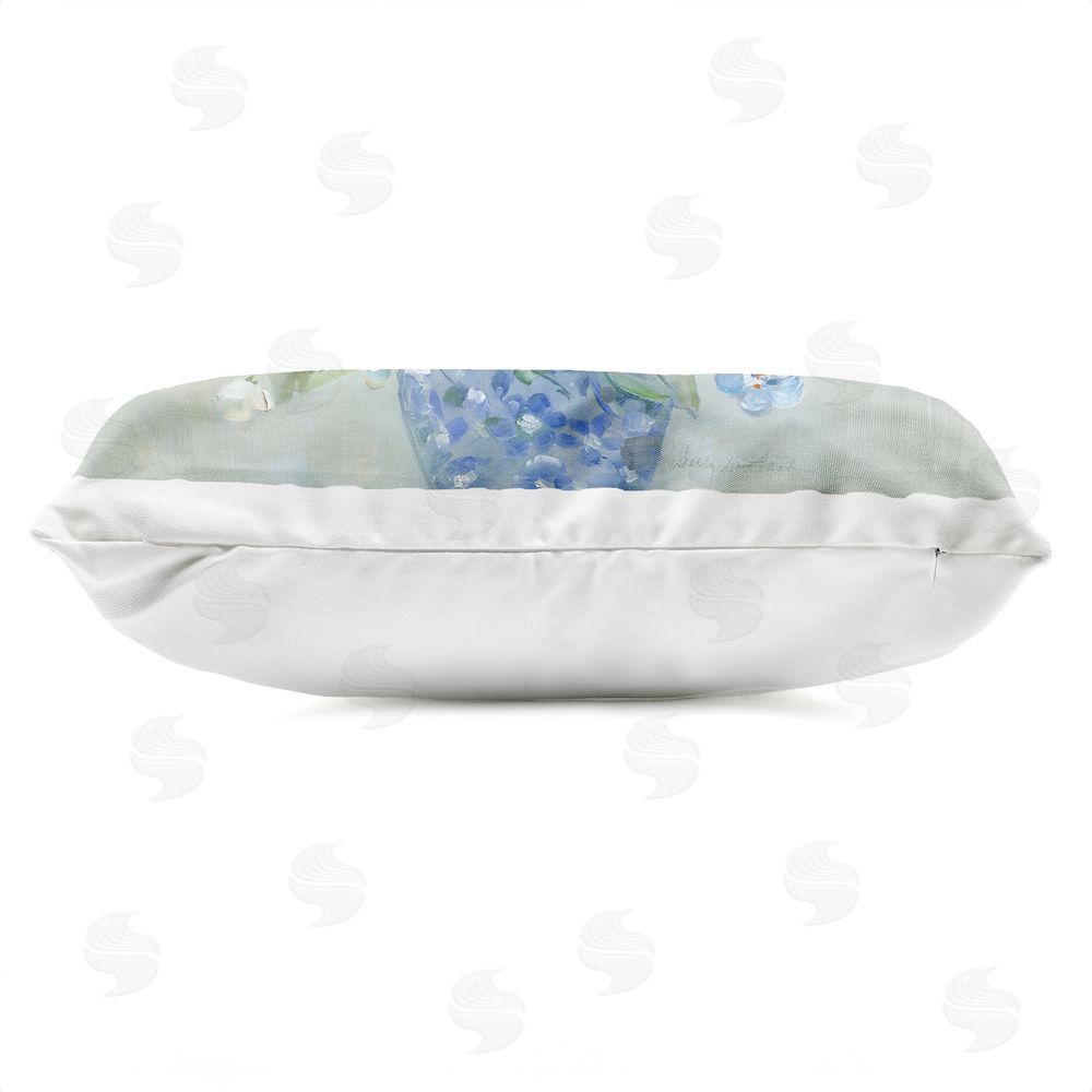 Sally Swatland Serene Blue And White Bouquet Outdoor Quick-Dry Polyester Lumbar Pillow Zipper Detail