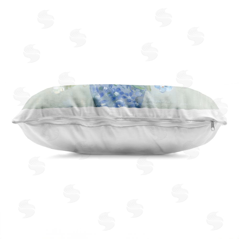 Sally Swatland Serene Blue And White Bouquet Indoor Plush Polyester Lumbar Pillow Zipper Detail