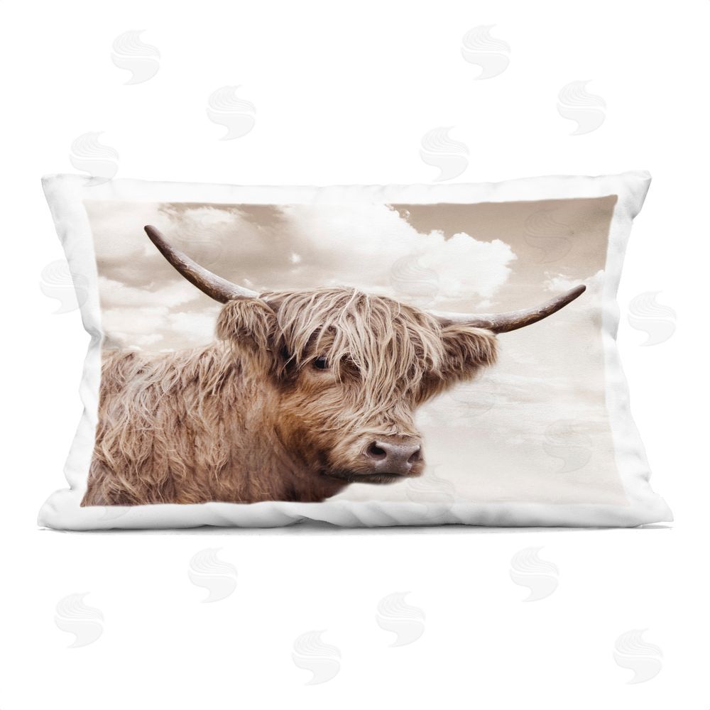 CAD Designs Shaggy Highland Cow & Clouds Indoor Plush Polyester Lumbar Pillow