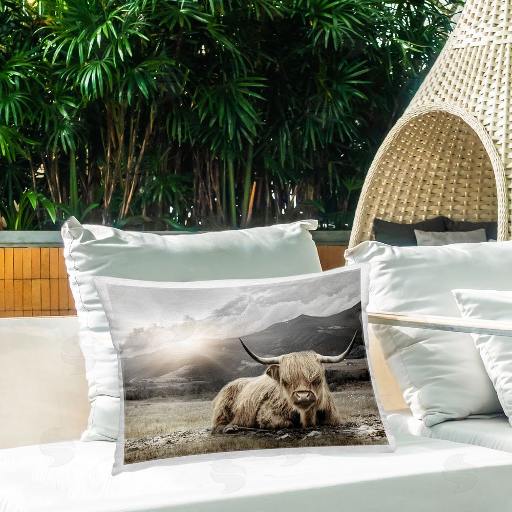 CAD Designs Cattle Resting in Morning Sun Outdoor Quick-Dry Polyester Printed Lumbar Pillow on Patio