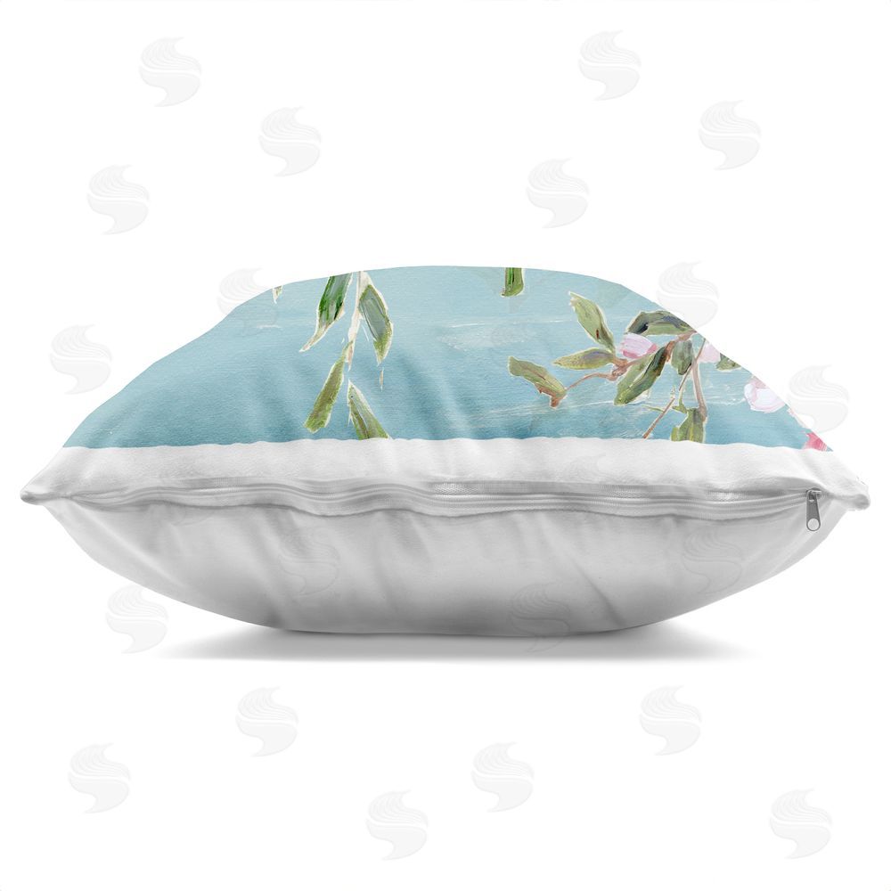 Sally Swatland Songbird Perched on Blooms Indoor Plush Polyester Square Throw Pillow Zipper Detail