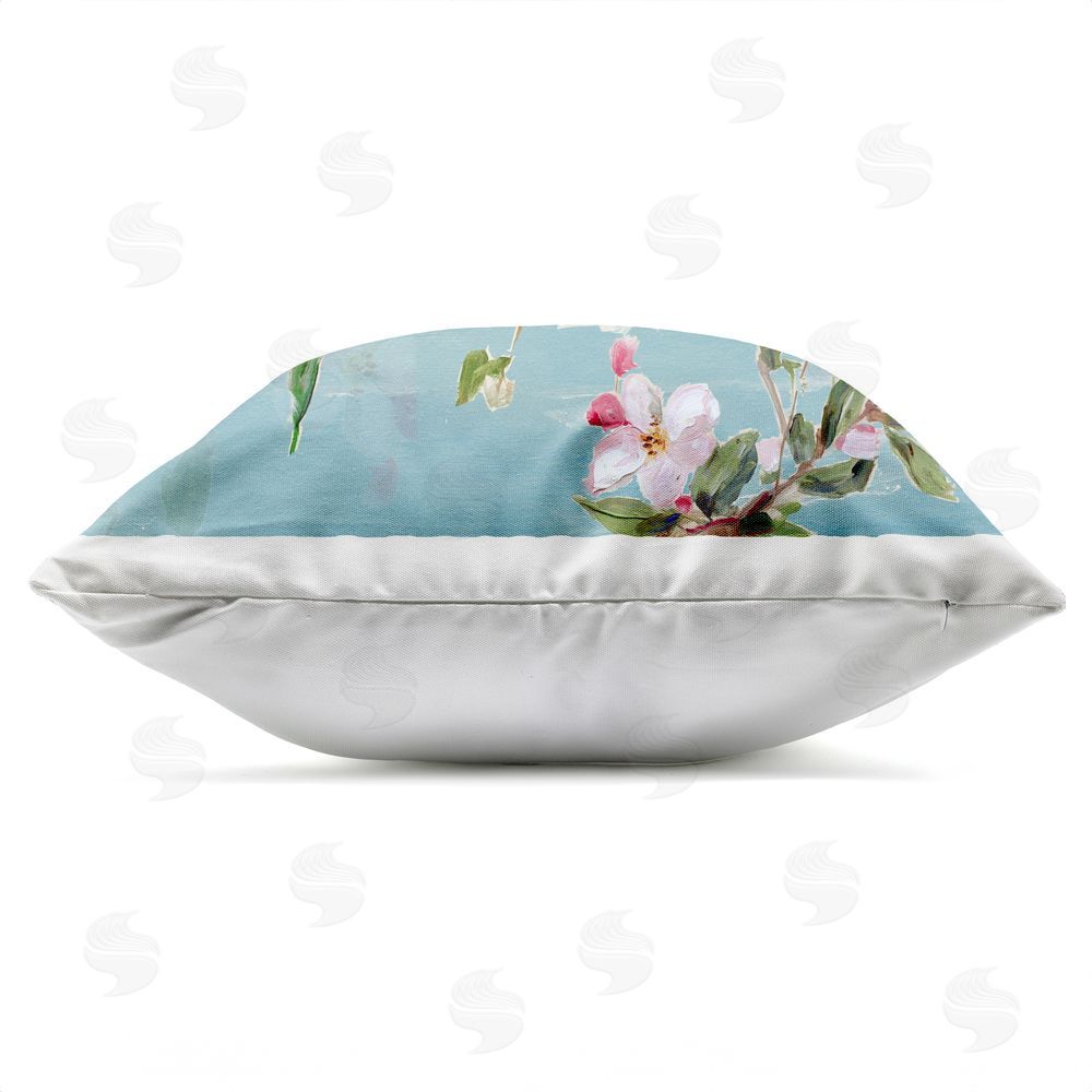 Sally Swatland Pastel Songbird Among Blossoms Outdoor Quick-Dry Polyester Square Throw Pillow Zipper Detail