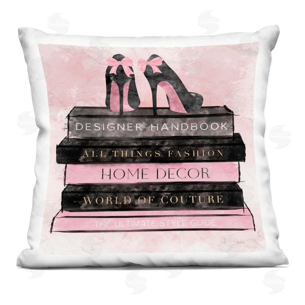 Natalie Carpentieri All Things Fashion Book Stack Indoor Plush Polyester Square Throw Pillow