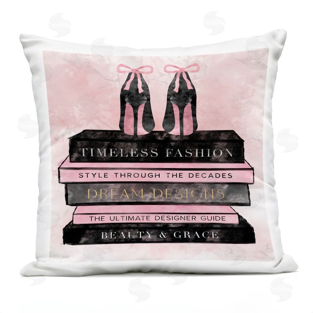 Natalie Carpentieri Blush Fashion Book Stack Outdoor Quick-Dry Polyester Square Throw Pillow