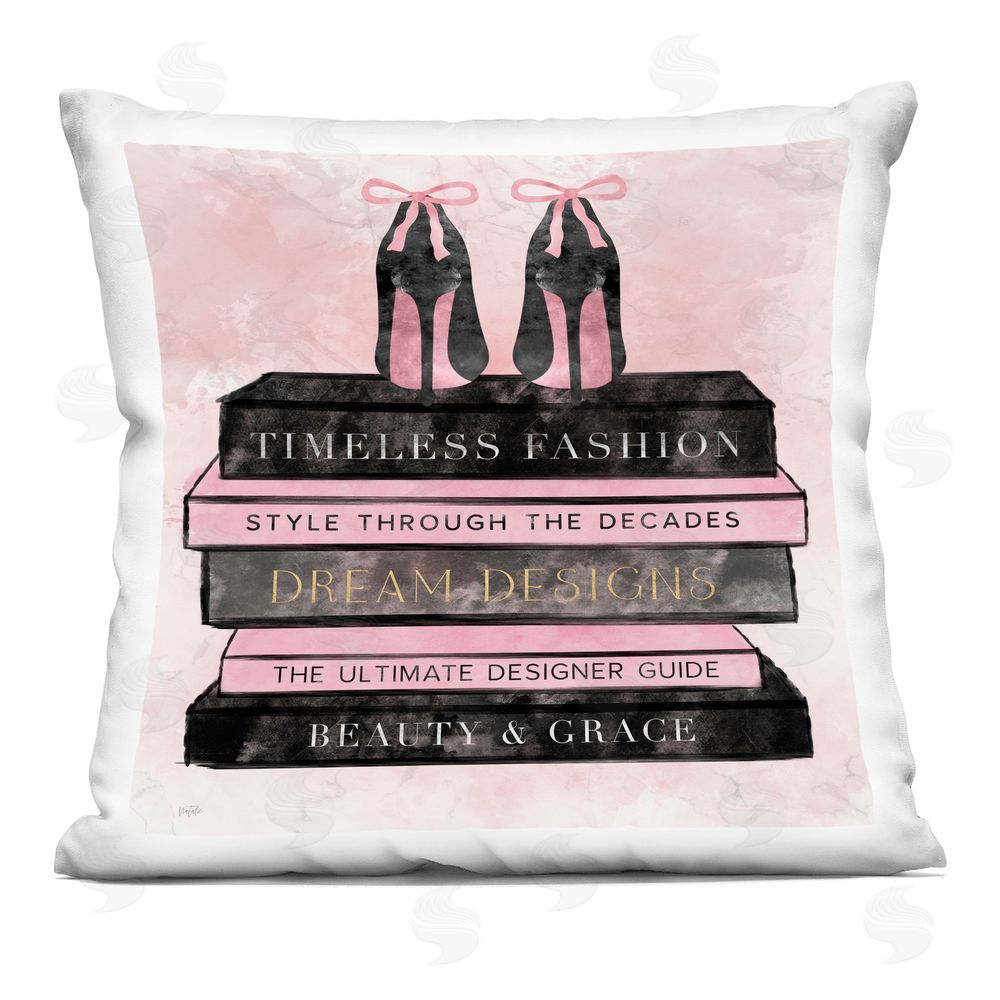 Natalie Carpentieri Blush Fashion Book Stack Indoor Plush Polyester Square Throw Pillow