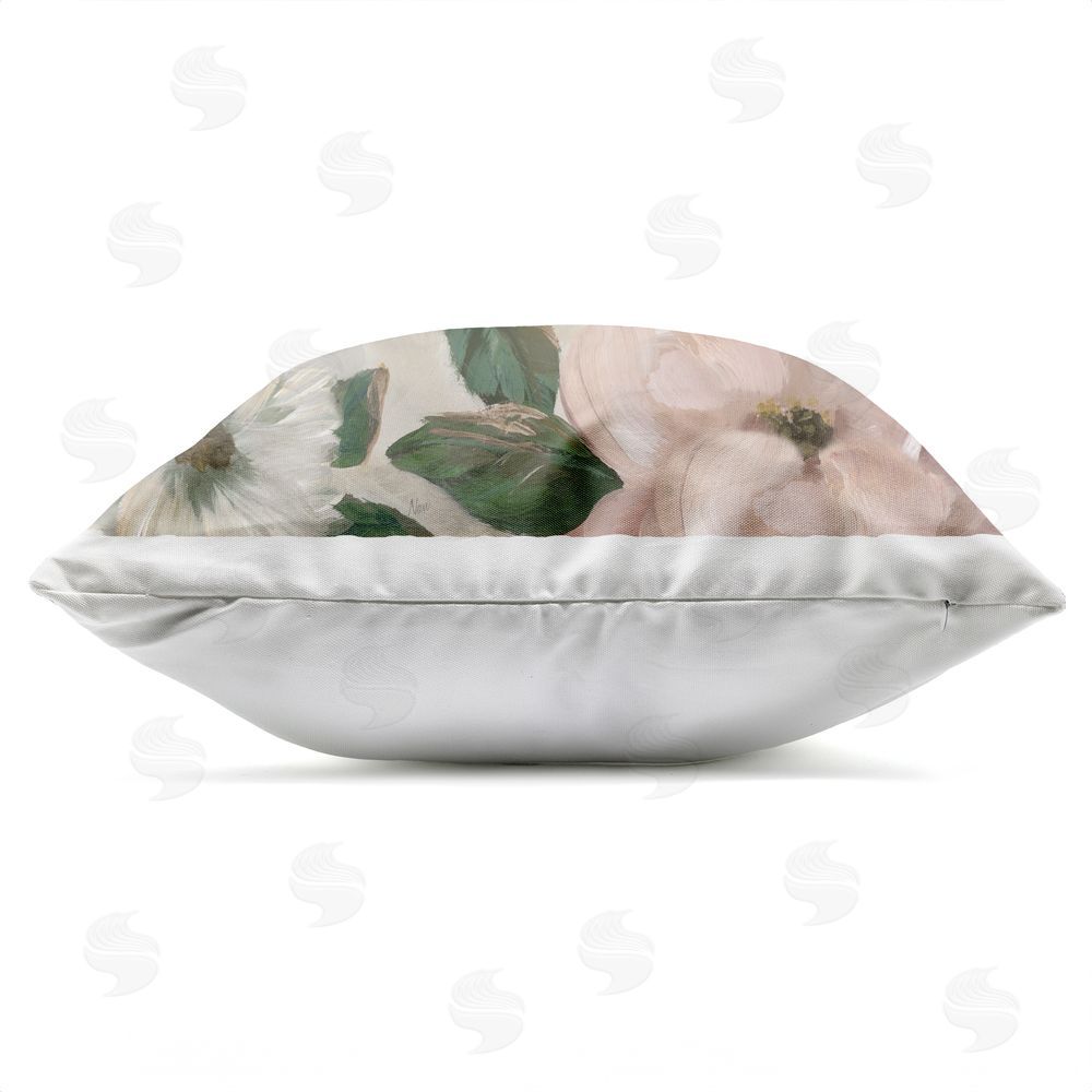 Nan Budding Blush Peonies & Leaves Outdoor Quick-Dry Polyester Square Throw Pillow Zipper Detail