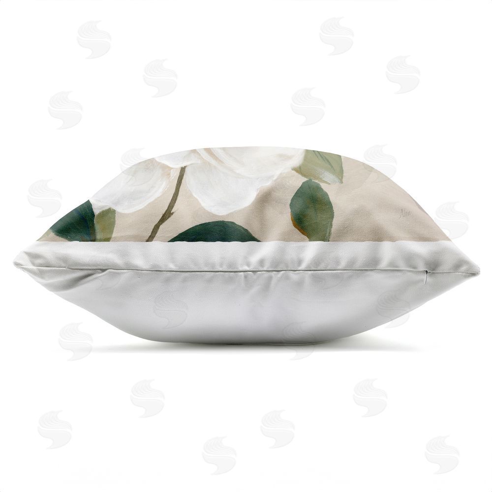 Nan Serene White Magnolia Study Outdoor Quick-Dry Polyester Square Throw Pillow Zipper Detail
