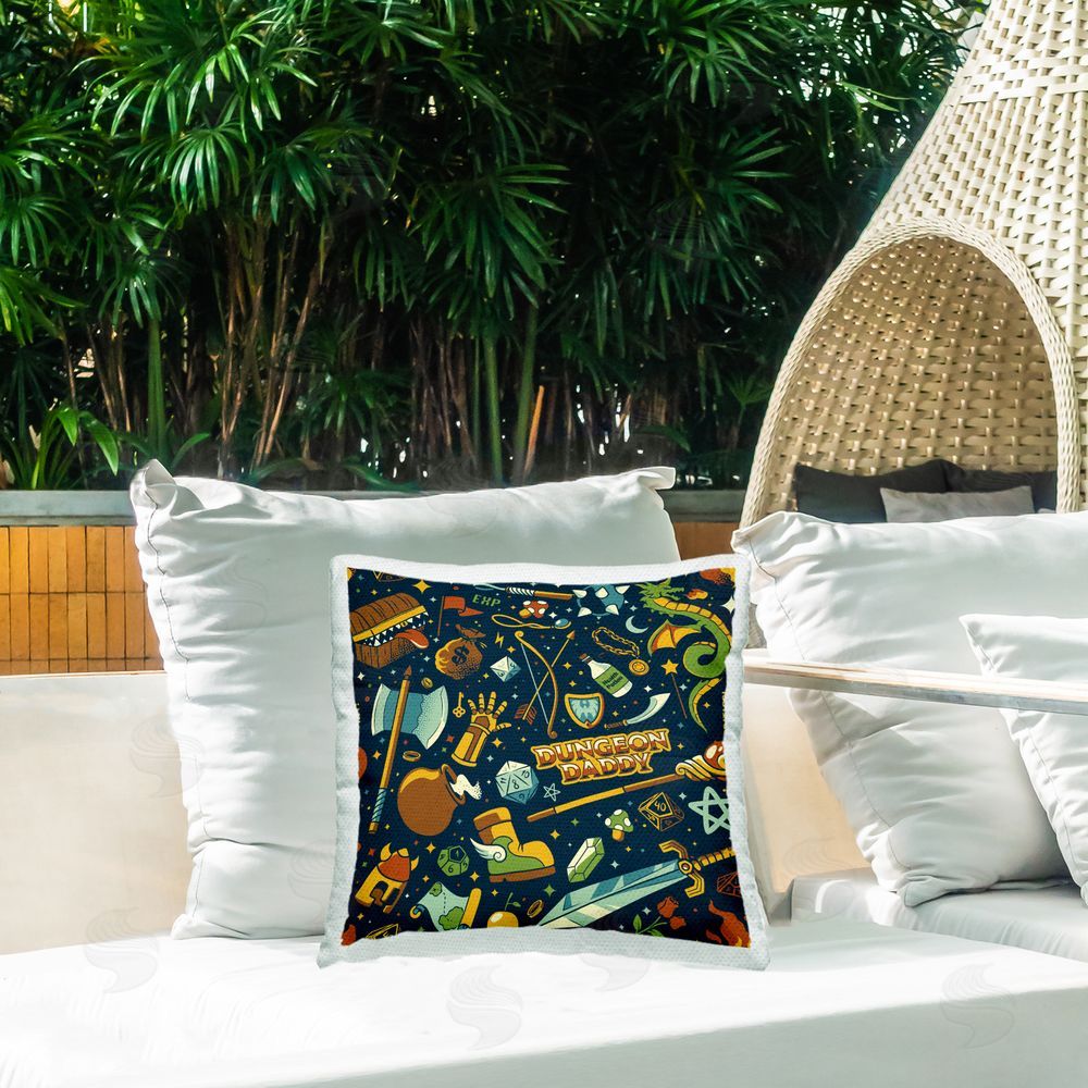 Tobe Fonseca Board Game RPG Pattern Outdoor Quick-Dry Polyester Printed Square Pillow on Patio