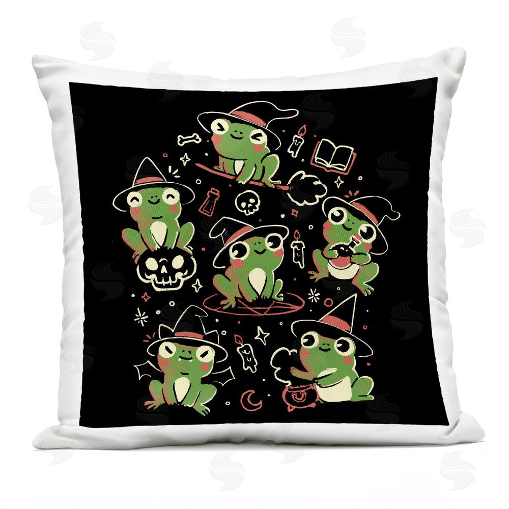 EduEly Designs Spooky Frogs in Witch Hats Outdoor Quick-Dry Polyester Square Throw Pillow