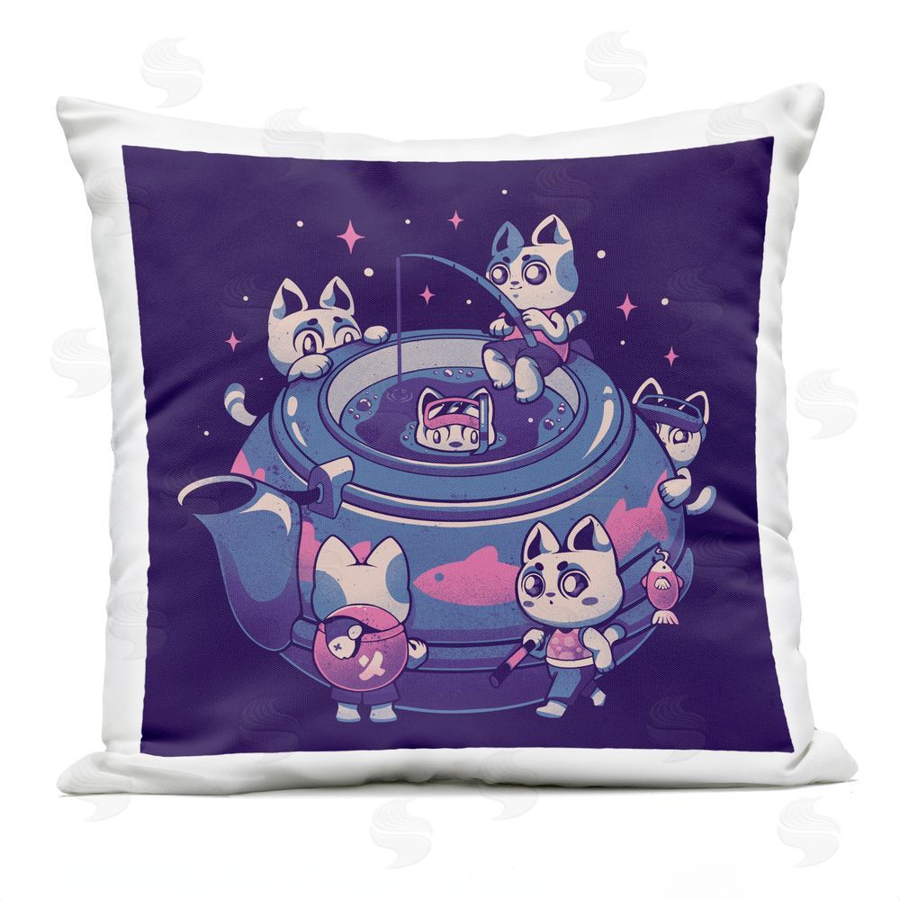 EduEly Designs Teapot Cats Having Fun Outdoor Quick-Dry Polyester Square Throw Pillow
