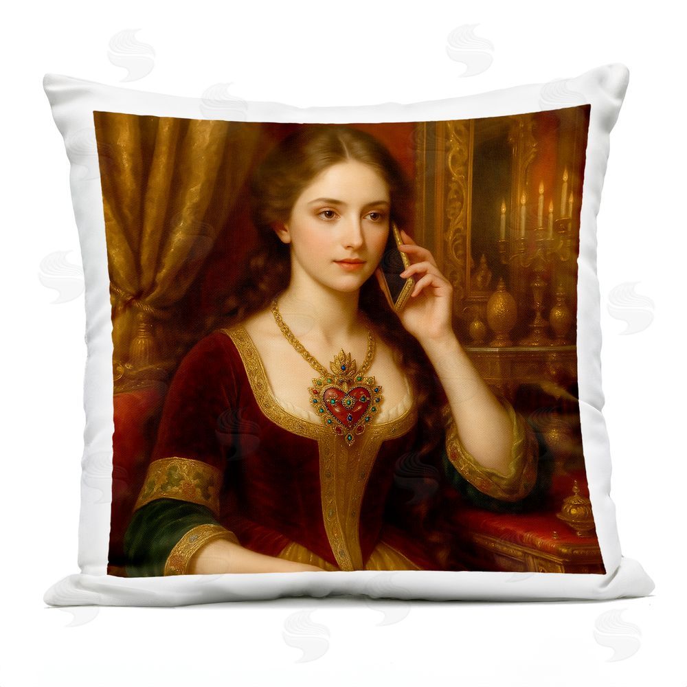 Grotto Studios Rococo Woman with Cell Phone Outdoor Printed Throw Pillow