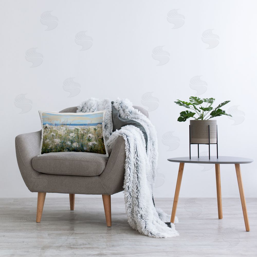 Sally Swatland Impressionist Seaside Meadow Plush Polyester Printed Lumbar Pillow on Chair