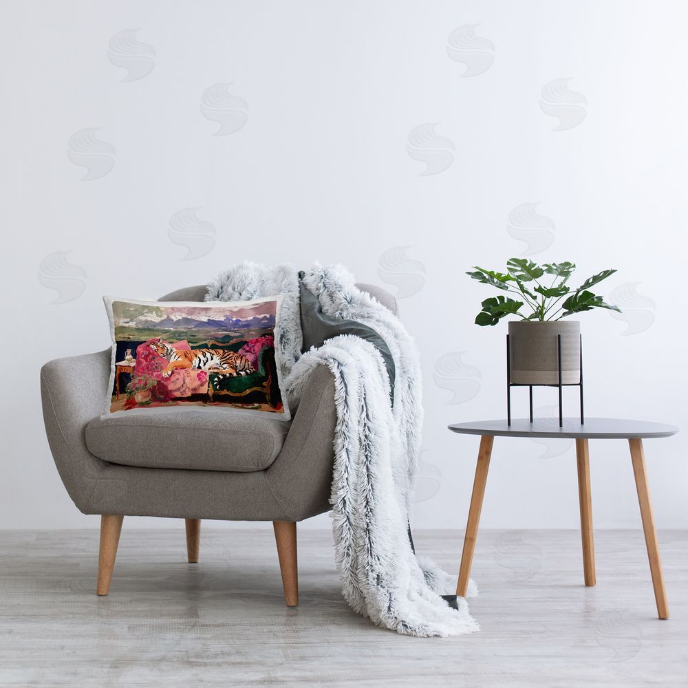 Annabelle Hall Velvet Lair Tiger Resting Plush Polyester Printed Lumbar Pillow on Chair