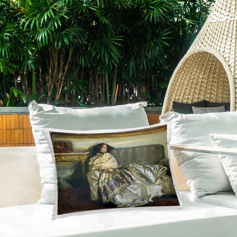 Lil' Rue Restful Woman Classic Outdoor Quick-Dry Polyester Printed Lumbar Pillow on Patio