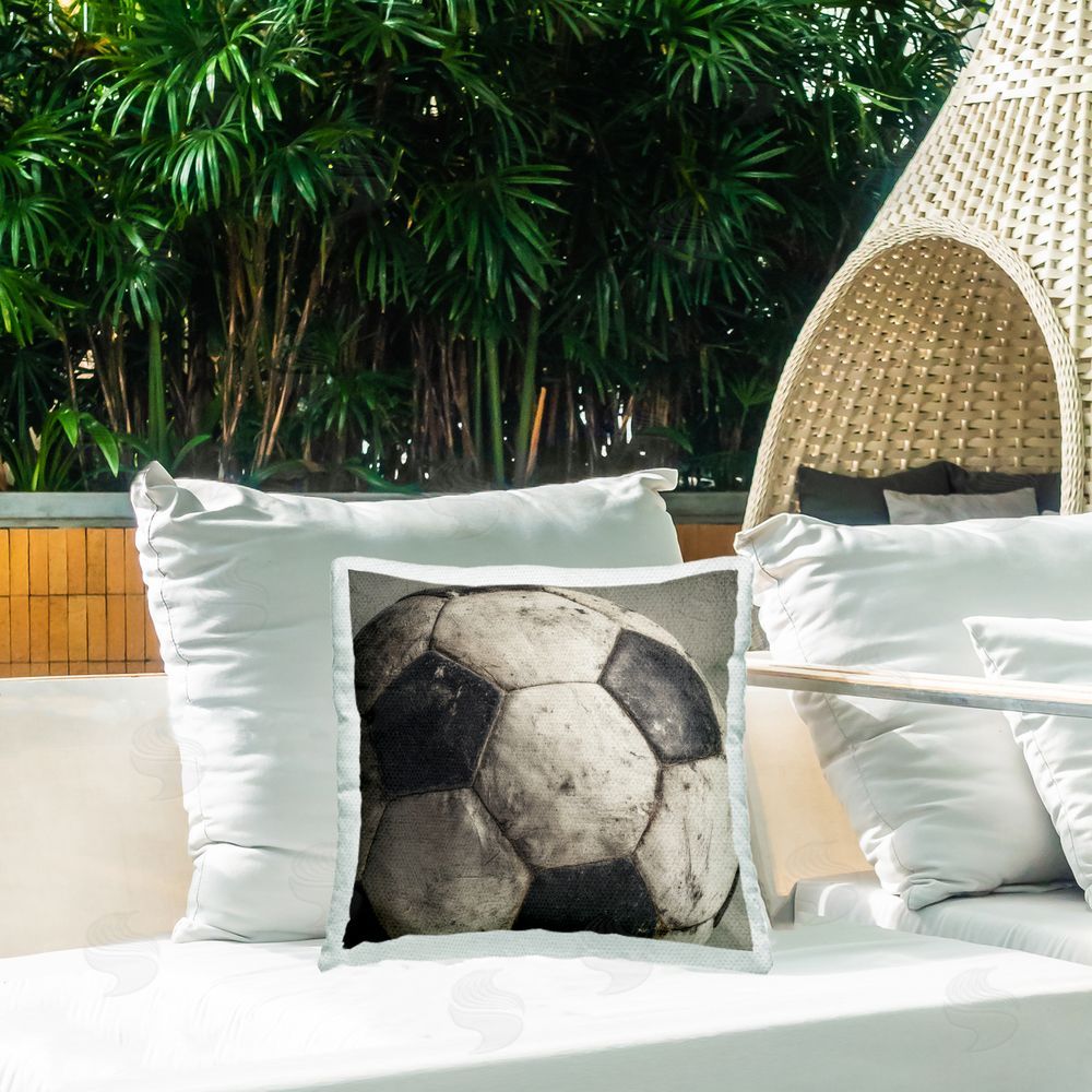 Ziwei Li Weathered Soccer Ball Outdoor Quick-Dry Polyester Printed Square Pillow on Patio