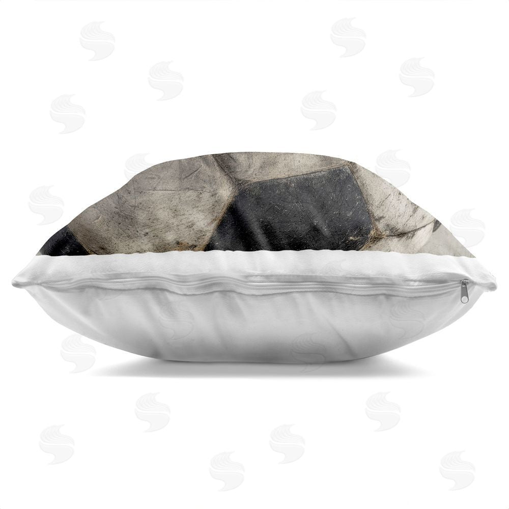 Ziwei Li Weathered Soccer Ball Indoor Plush Polyester Square Throw Pillow Zipper Detail
