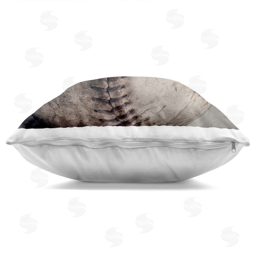 Ziwei Li Vintage Weathered Baseball Indoor Plush Polyester Square Throw Pillow Zipper Detail