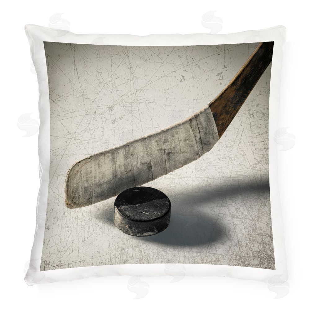 Ziwei Li Vintage Hockey Stick & Puck Outdoor Quick-Dry Polyester Square Throw Pillow