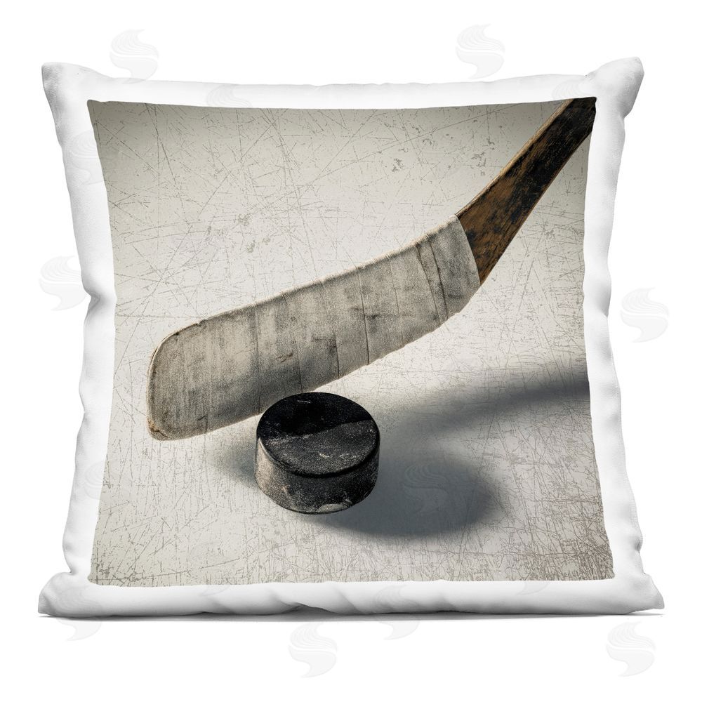 Ziwei Li Vintage Hockey Stick & Puck Indoor Plush Polyester Square Throw Pillow